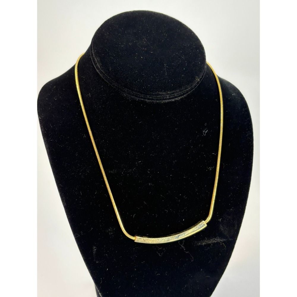 Gold Tone Snake Chain Necklace Choker with Bar Elegant Preppy Piece‎ 12 inch